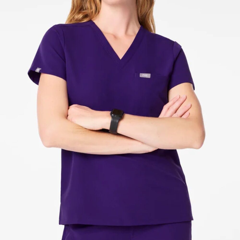 Figs Scrub Top Bundle Catarina Medium Purple & Black Like New One Pocket